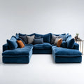 Canapé panoramique en U bleu marine 330 x 220 x 85 cm en velours de polyester