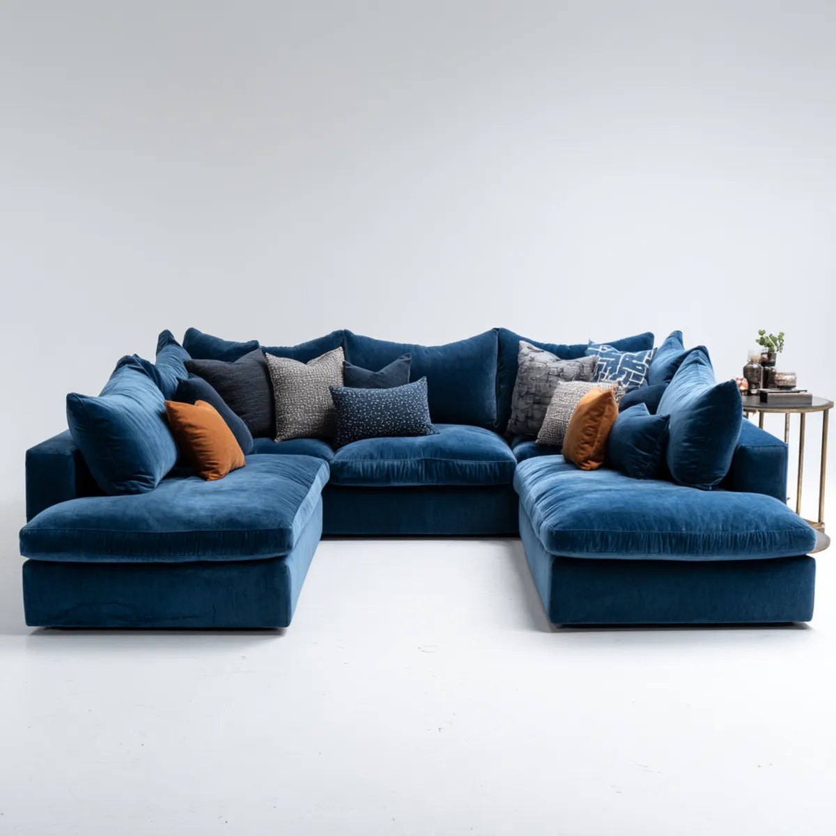 Canapé panoramique en U bleu marine 330 x 220 x 85 cm en velours de polyester