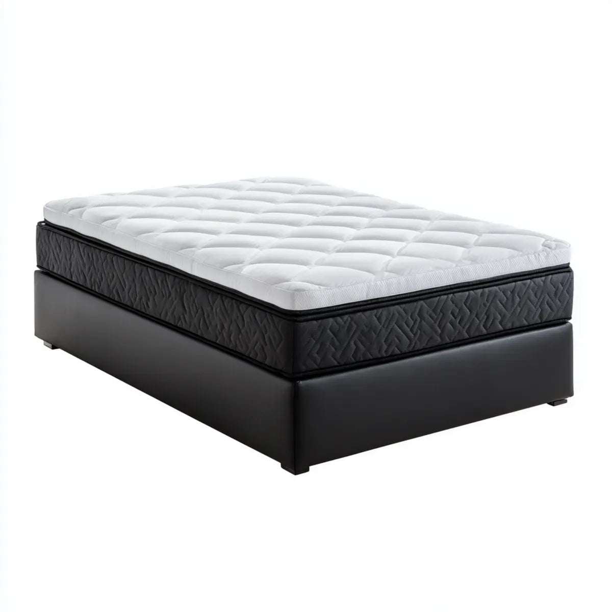 Ensemble lit double rectangulaire noir et blanc 160 x 200 cm sommier en MDF revêtu de PU et matelas à ressorts ensachés
