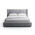 Lit double capitonné gris 160 x 200 cm en velours polyester rectangulaire