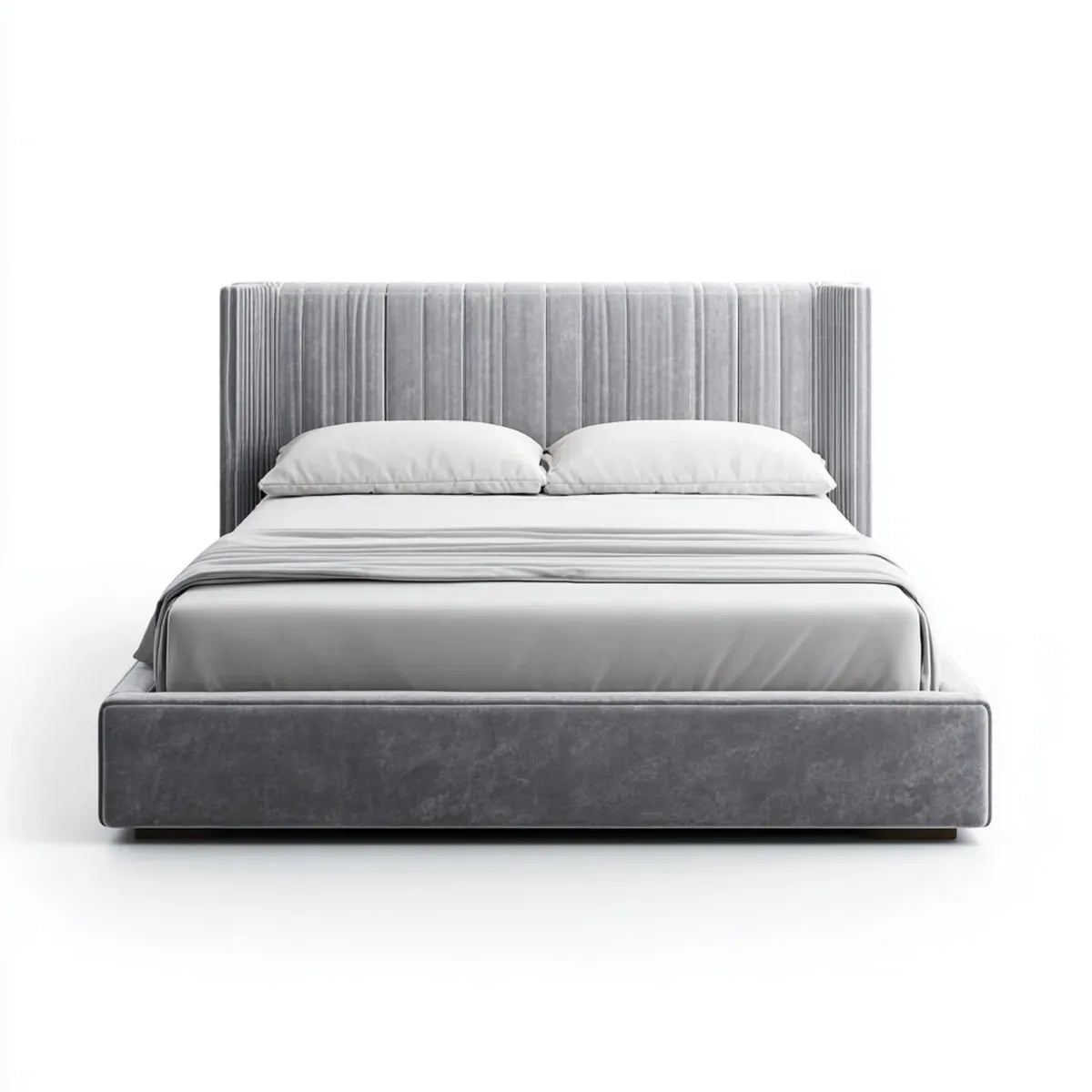 Lit double capitonné gris 160 x 200 cm en velours polyester rectangulaire
