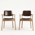 Lot de 2 fauteuils de salle à manger marron et naturel en chêne massif et similicuir PU 56 x 55 x 79 cm