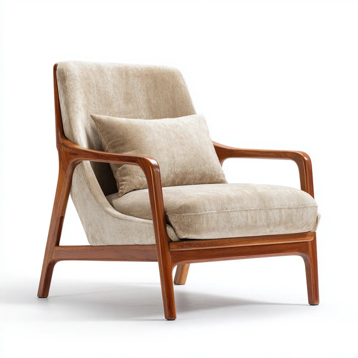 Fauteuil de salon beige en velours côtelé avec structure en bois massif 70 x 80 x 84 cm