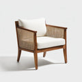 Fauteuil de salon beige et marron en bois massif avec cannage en rotin 70 x 75 x 80 cm