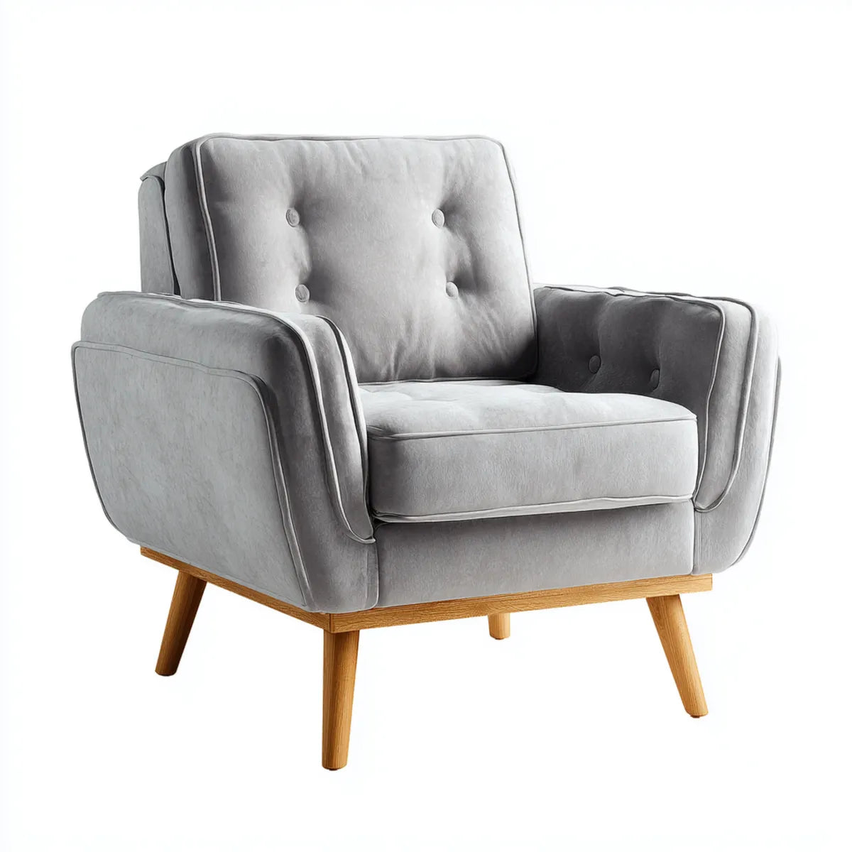 Fauteuil lounge gris 82 x 85 x 92 cm en velours de polyester à pieds en chêne massif