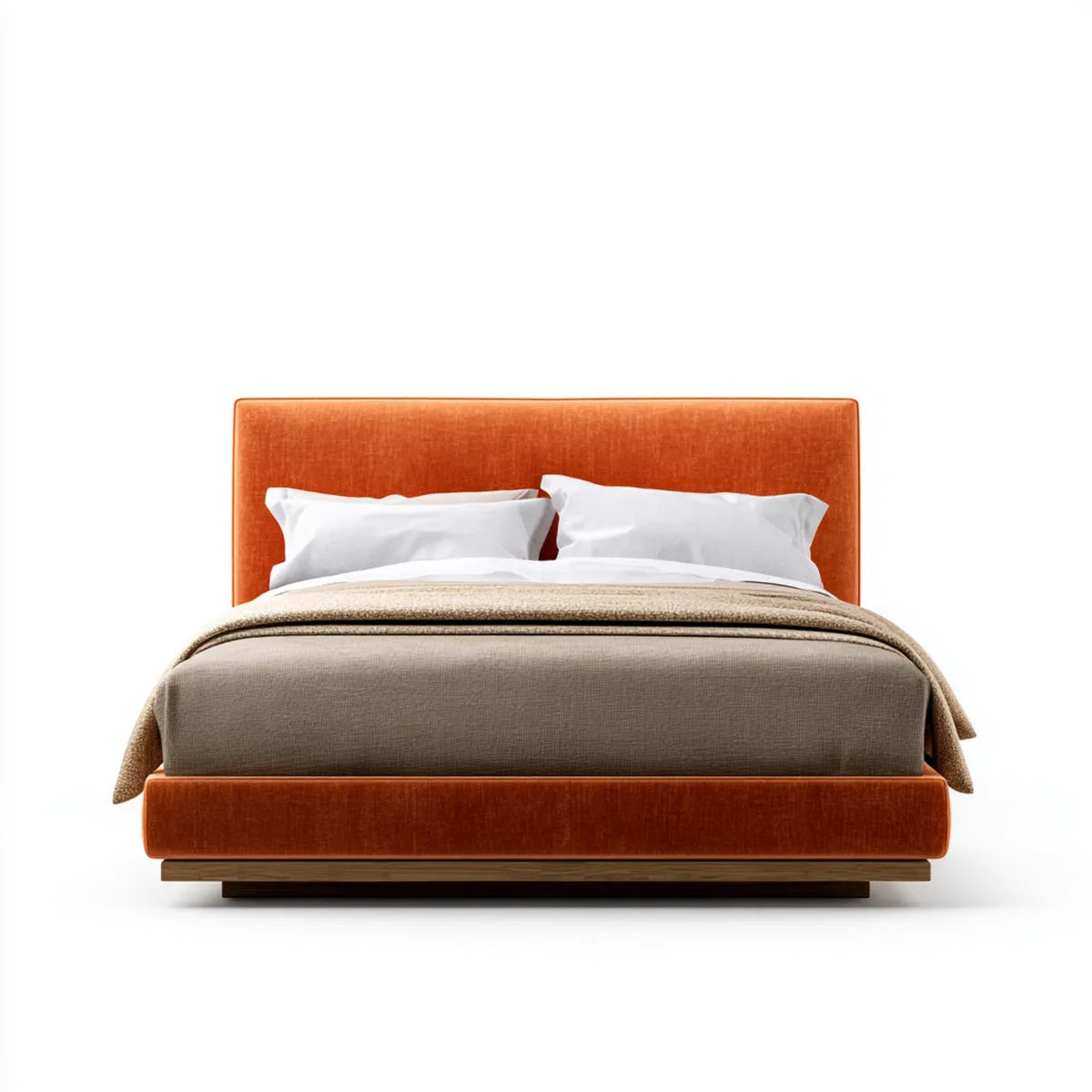 Lit double avec tête de lit orange 160 x 200 cm en velours de polyester rectangulaire