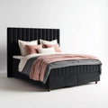 Lit double capitonné noir 160 x 200 cm en velours polyester rectangulaire