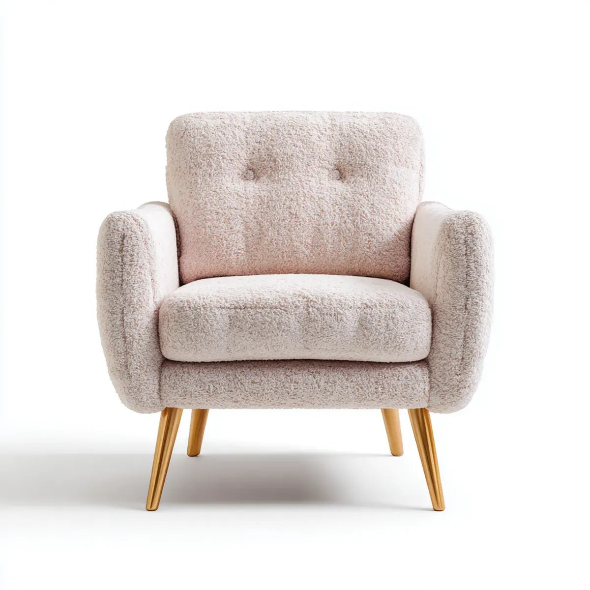 Fauteuil de salon bouclette beige à accoudoirs arrondis 80 x 78 x 88 cm polyester pieds en bois massif