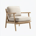 Fauteuil de salon à dossier rectangulaire beige en chêne massif et polyester 75 x 80 x 83 cm