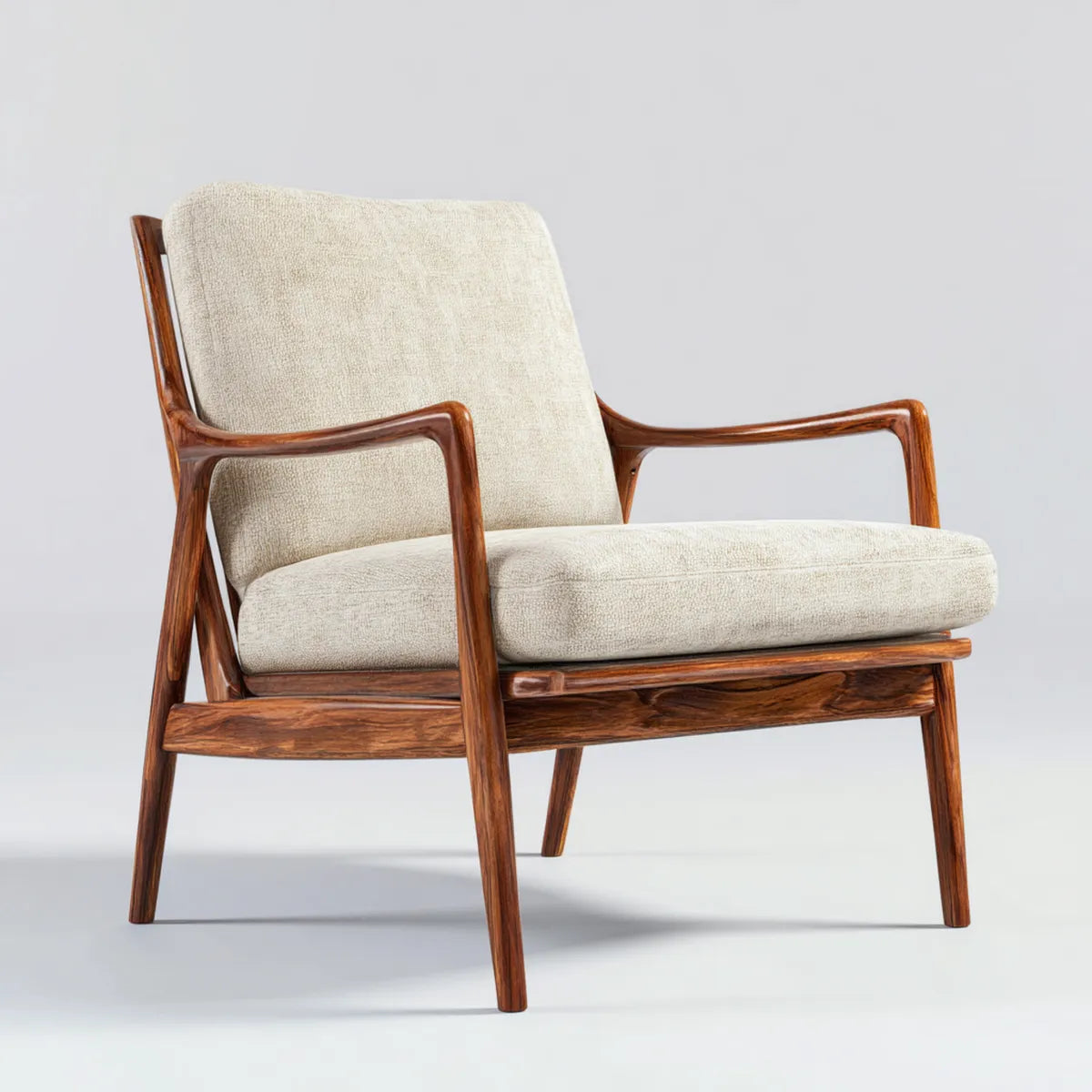 Fauteuil de salon beige en polyester bouclé et bois massif de palissandre 78 x 82 x 88 cm