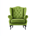 Fauteuil bergère capitonné vert en velours de polyester avec pieds en bois massif 80 x 82 x 108 cm