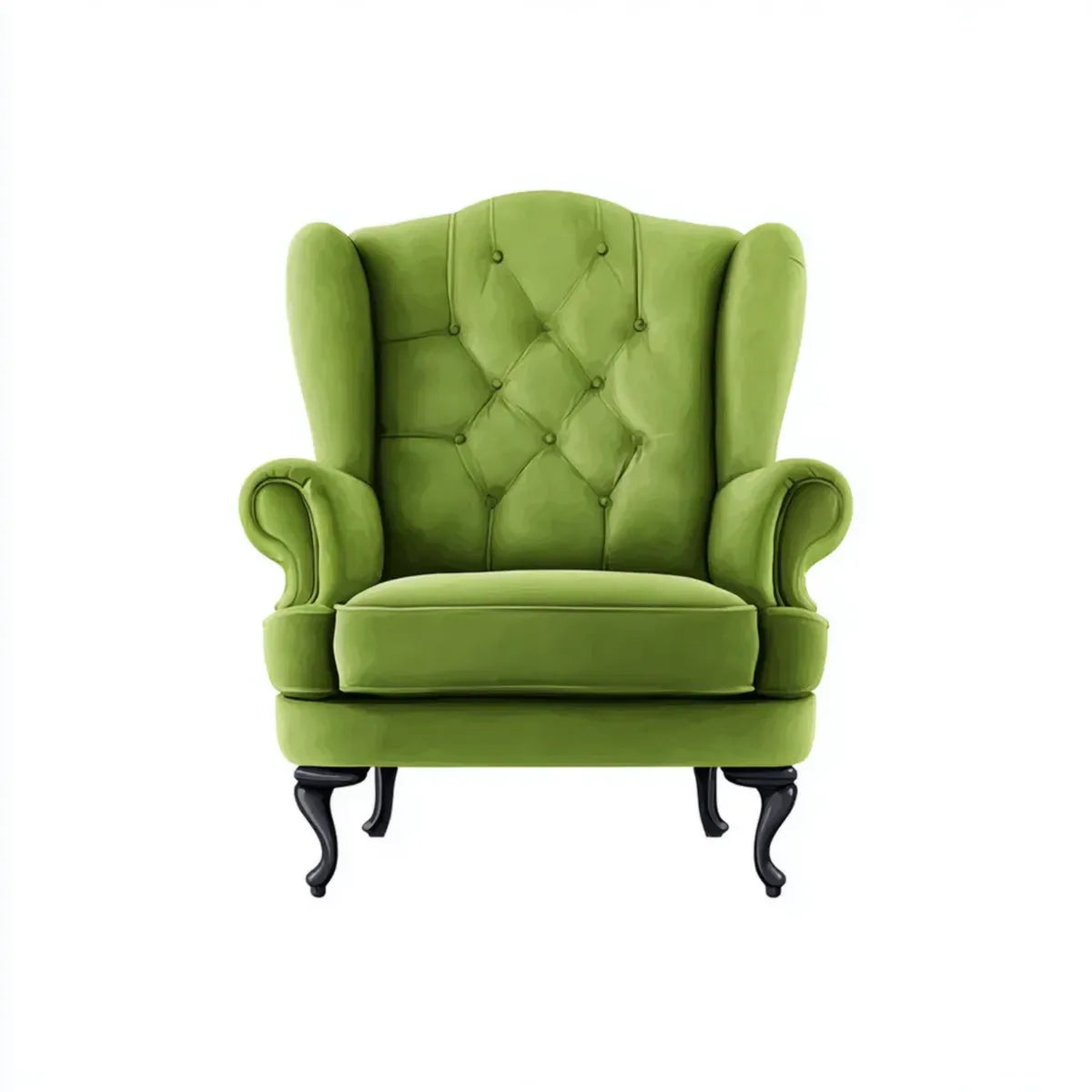 Fauteuil bergère capitonné vert en velours de polyester avec pieds en bois massif 80 x 82 x 108 cm