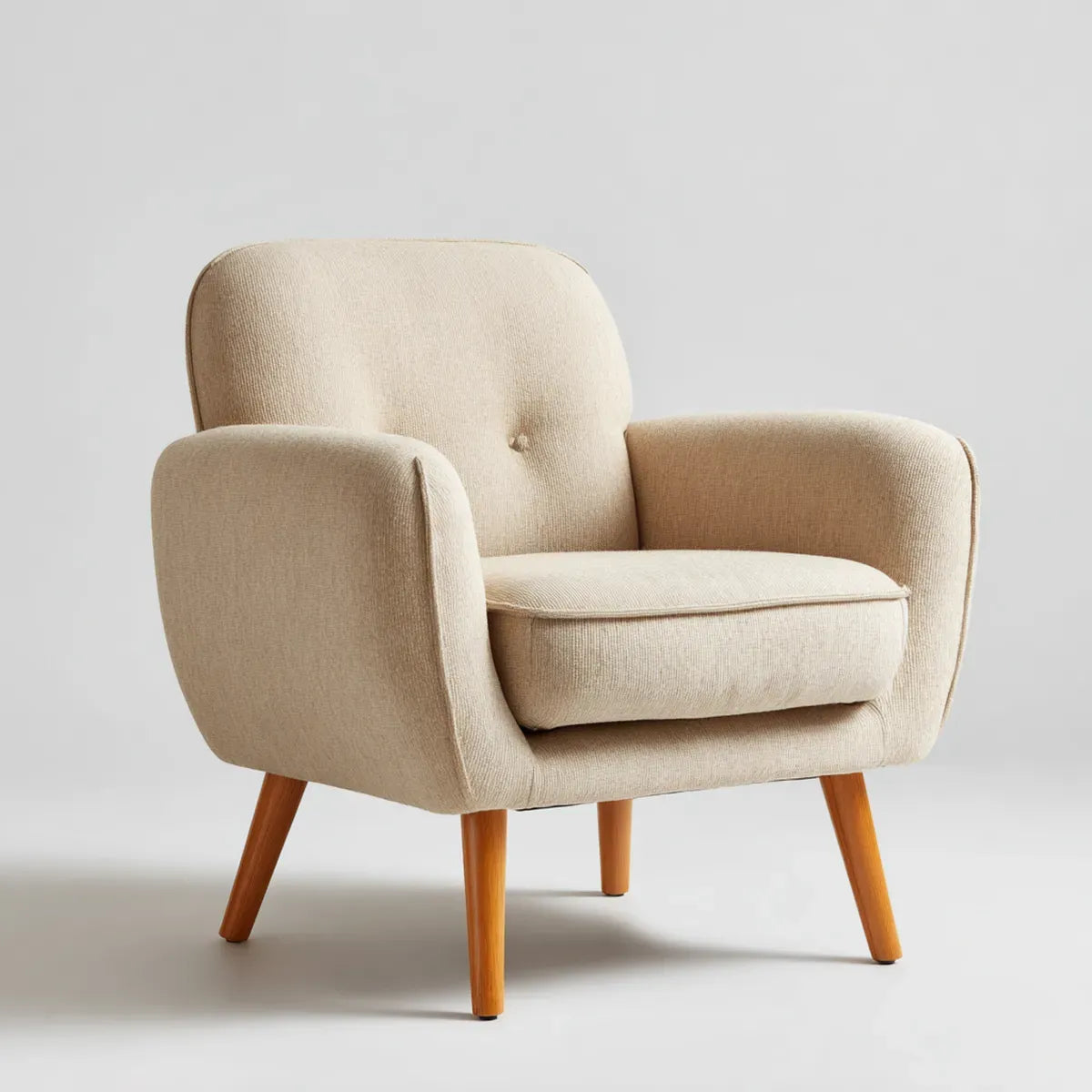 Fauteuil de salon beige à accoudoirs 76 x 80 x 86 cm polyester pieds en hévéa massif forme arrondie