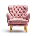 Fauteuil capitonné rose en velours de polyester avec pieds en bois massif 85 x 82 x 98 cm