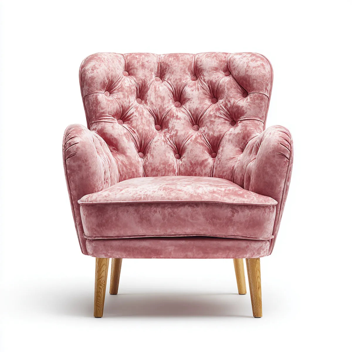 Fauteuil capitonné rose en velours de polyester avec pieds en bois massif 85 x 82 x 98 cm